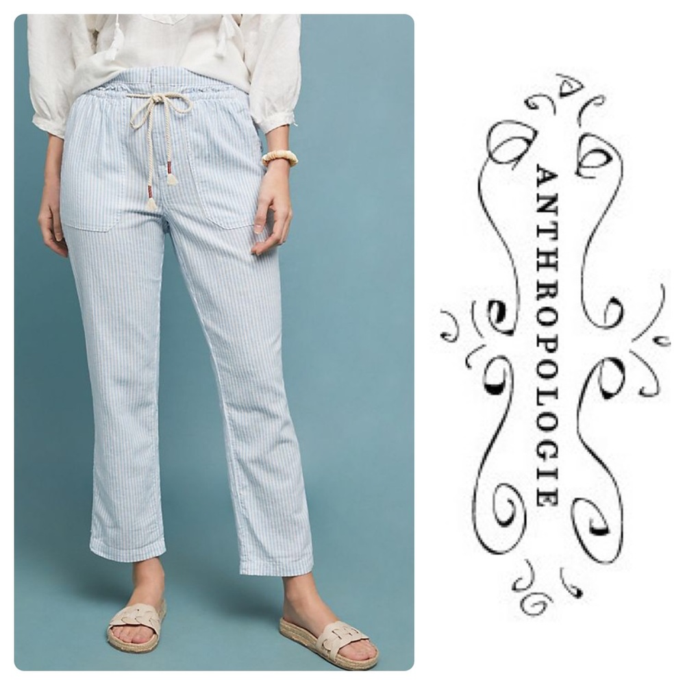 New Anthropologie Cruise Pants Sky Striped - Picture 3 of 8